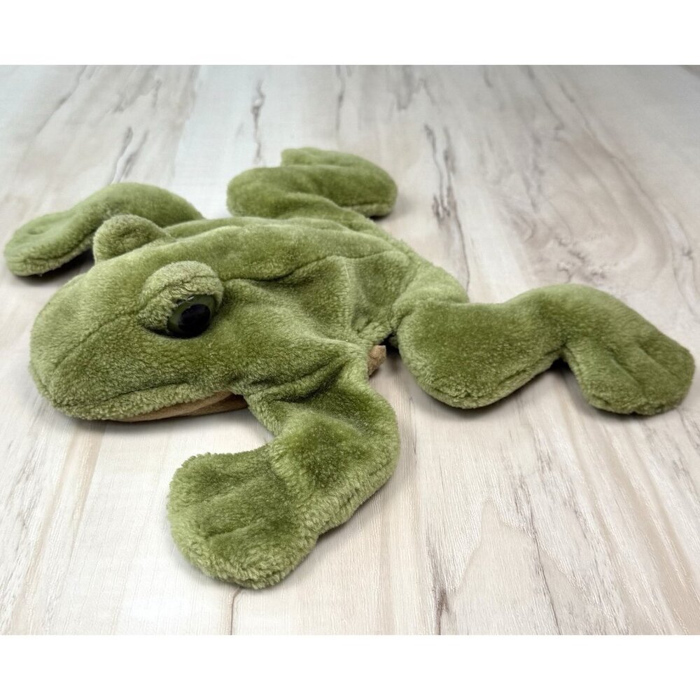 VTG FOLKTAILS by Folkmanis Green Plush FROG Toad Furry Folk HAND PUPPET 11"